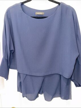 Cop.Copine Dietro Dark Blue Crepe Double Layered Blouse Sz 42